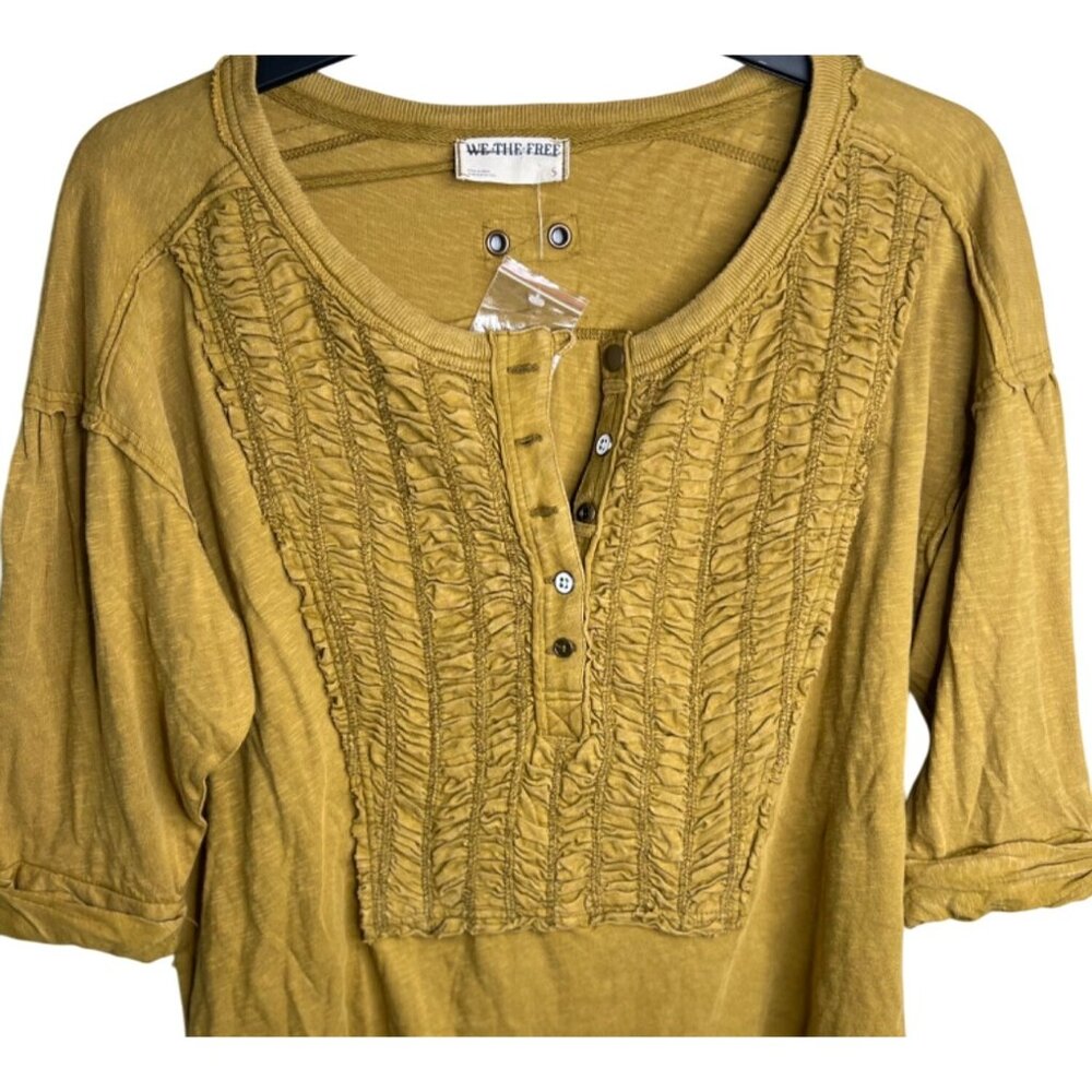 Free People We The Free Redone Tee In Adriatic Sea Mustard Womens 3/4 Sleeve S - Picture 11 of 13